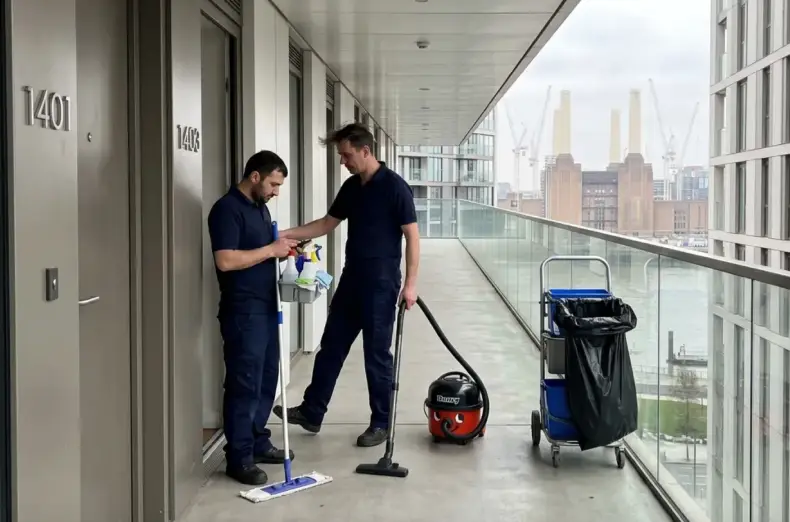 Completed end of tenancy clean at a 2-bed new-build apartment in Nine Elms SW8 — Savills checkout passed